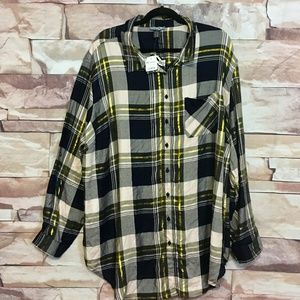 NWT Bella Tweed 3X Navy Blue Gold Plaid tab sleeve